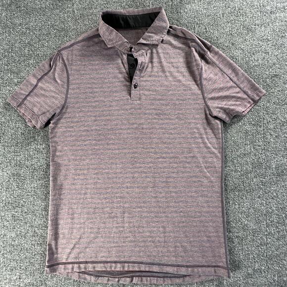 Lululemon Men's Striped Polo Shirt Purple Horizontal Stripes #629 - Picture 1 of 8
